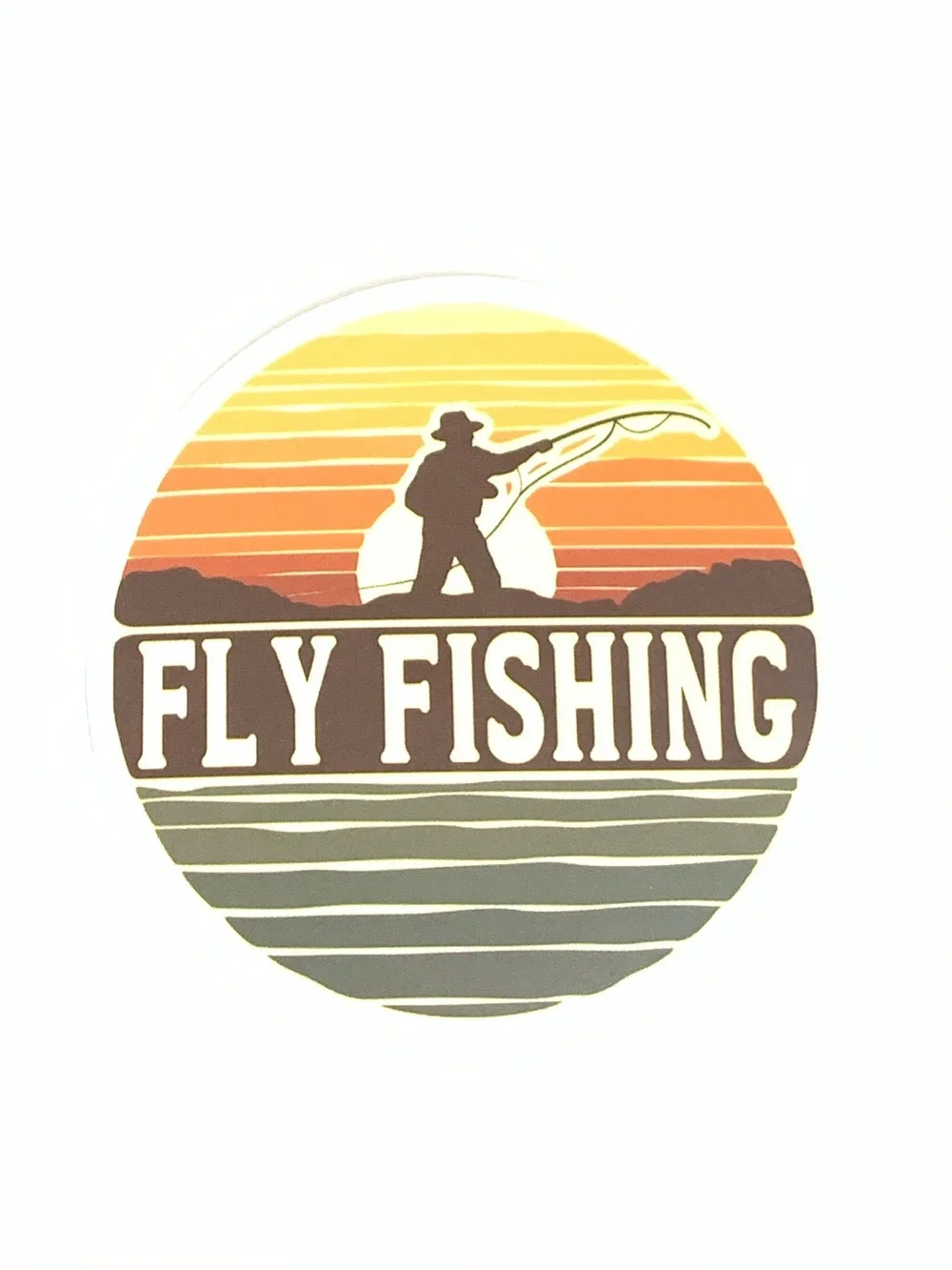 Fly Fishing Sunset Sticker — Multicolor Retro Outdoor Decal